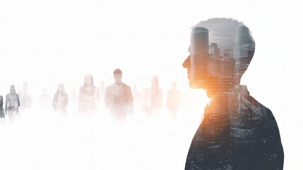 Poster - Silhouette of HR Manager Overseeing Team in Office Tower Setting
