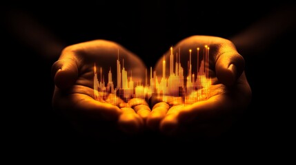 Poster - Golden Data Graph in Hands Digital Business Finance Growth dark chart trend future market modern    