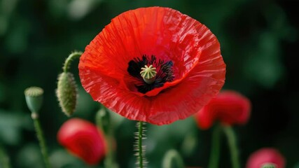 Poster - A detailed view of a bright red poppy flower