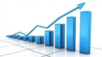 Poster - Blue 3D Bar Graph Chart Showing Growth Success Business Financial Data Increase trend arrow report  