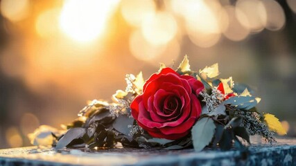 Aufkleber - A single red rose sits atop a table, perfect for decorative or symbolic use
