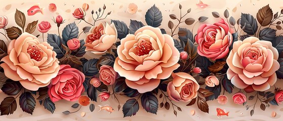 Wall Mural - Beautiful floral arrangement with roses and leaves