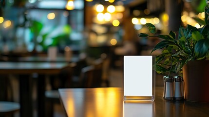 Aufkleber - Blank Restaurant Menu Tabletop Sign Mockup Modern Cafe Interior Design Food Shop Drink Image Empty  