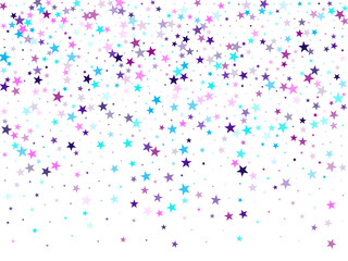 Wall Mural - Flying stars confetti holiday vector in cyan blue violet on white. Magical starry bright card decoration. Cute cartoon stars holiday vector. Magic sparkles decorative print.