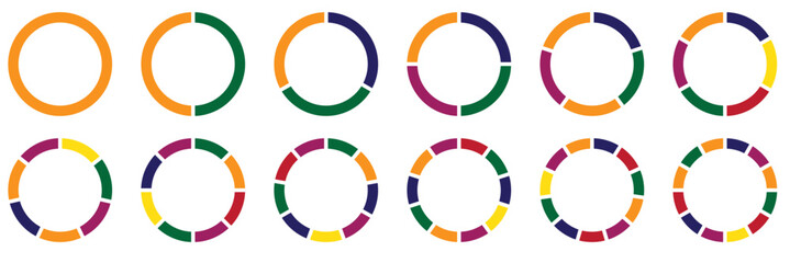 Poster - Pie charts diagrams. Different color circles. donut and pie chart infographic elements set. Colorful diagram collection with. Circle icons for infographic. Circle section graph. 