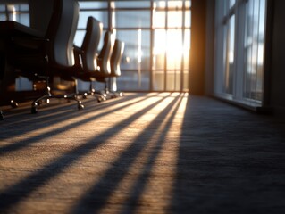 Leinwandbilder - Empty Conference Room Bathed in Sunlight, Symbolizing Corporate Opportunity and a Bright Future for Business Development : Generative AI