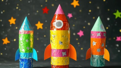 Aufkleber - Three colorful rockets side by side, ideal for illustrations about technology, innovation or celebrations