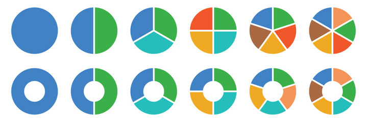 Poster - Pie chart color icons. Pie chart . Circle section graph. Wheel round diagram parts. pie charts data, pie charts infographic, pie chart bar graphs. Pie charts diagrams. Different color circles vector.