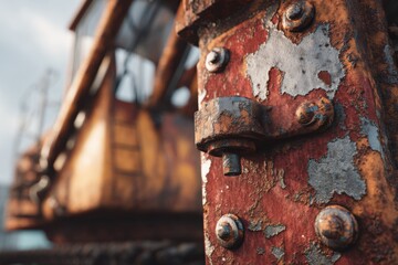 Poster - Close-Up of Rusted Crane Beam With Bolts, Depicting Industrial Decay and Infrastructure Neglect for Urban Exploration and Construction Industry Analysis : Generative AI