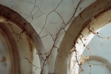 Poster - Arches With Cracks and Vines, Representing Decay and Architectural Preservation, Suitable for Travel Blogs and Historical Restoration Projects : Generative AI
