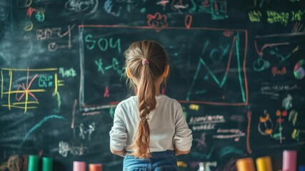 Poster - A young student standing in front of a blackboard, likely preparing for a lesson or presentation