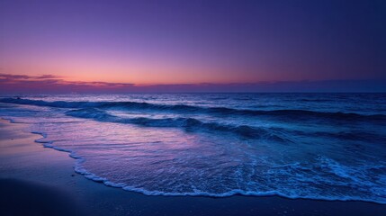 Poster - Ocean Waves at Twilight With Deep Blue Water, Evoking Serenity and Coastal Tourism, Ideal for Travel and Relaxation Campaigns : Generative AI