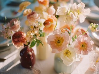 Poster - Floral Centerpieces on a Table, Evoking Romance and Celebration for Event Planning and Wedding Decor Inspiration : Generative AI