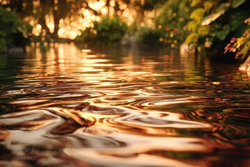 Aufkleber - Golden Sunset Reflections on Water Surface, Evoking Tranquility and Natural Beauty for Wellness Retreats and Environmental Awareness Campaigns : Generative AI