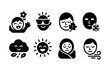 © VideoHub - Solid style icons of seasonal emotions: spring excitement, summer joy, autumn calm, winter stillness, seasonal mood icon, bright energy, cozy comfort, crisp air.
