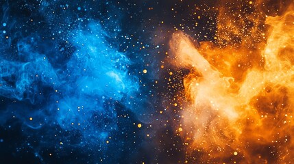 Aufkleber - Abstract Blue and Orange Smoke Clouds Design Digital Art Background Texture ice fire gold dark color