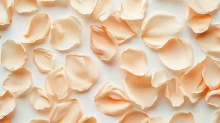 Aufkleber - Peach rose petals scattered on white background.