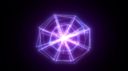 Poster - radiating purple-blue geometry with glowing radial lines forming a luminous digital structure on dar