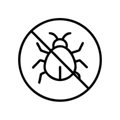 Poster - Outline drawing of a beetle inside a circle with a diagonal line through it indicating prohibition, pest control is shown