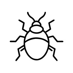 Poster - Simple outline drawing of a beetle with six legs and antennae on a white background surface view