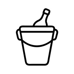 Poster - Outline drawing of a bottle in an ice bucket with handles, simple black and white line drawing style