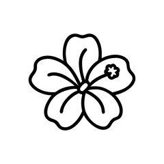 Poster - Simple outline drawing of a hibiscus flower with five petals and a small stem on a white background