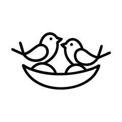 Poster - Two small creatures perched in a nest with eggs depicted in a simple black and white graphic design