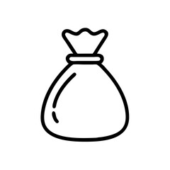Poster - Outline drawing of a tied sack with gathered top and visible knot on a plain white background space