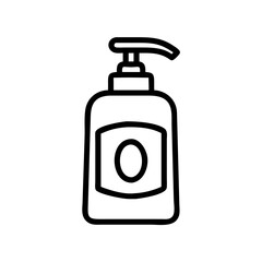 Poster - Outline drawing of a dispenser bottle with a pump, featuring a label with an oval shape design element