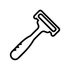 Poster - Depiction of a shaving tool with a handle and blade in a simple outline style on a white background
