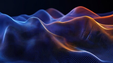 Fototapete - Abstract Digital Waves in Blue and Orange with Futuristic Texture