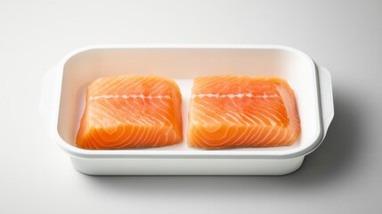Poster - Two fresh salmon fillets in a white tray.
