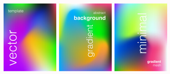 Poster - Neon vector backgrounds featuring vibrant gradient mesh blends of pink, green, blue, and yellow. Futuristic, soft, and glowing style ideal for digital design, web, or creative projects.