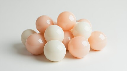 Poster - Pile of pastel pink and white spheres on white background.