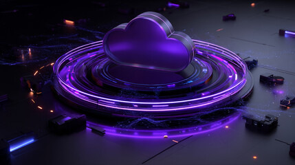 Aufkleber - 3d glass holographic purple cloud icon render. Concept of digital data, cloud computing technology service, database server, security information storage, network system, web hosting. 3D Illustration