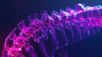 Poster - Abstract glowing spinal column, vibrant pink and purple hues on dark background.