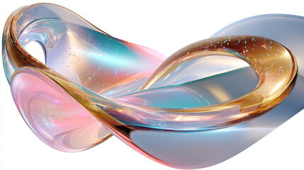 Poster - Glass wave or crystal ribbon on abstract background 3d render. Iridescent transparent geometric shape, curved liquid water form with holographic gradient texture, wallpaper, pattern. 3D Illustration