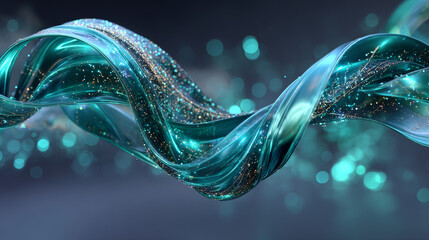 Poster - 3d holographic ribbon glass morphism wave line isolated on abstract background render. Iridescent curve liquid shape with blue green hologram gradient, water liquid flow in motion. 3D Illustration