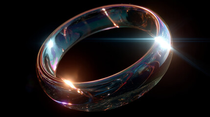 Poster - 3d abstract glass liquid holographic transparent circle ring render background. Iridescent fluid circular shape, glossy crystal torus object with dispersion light, hologram gradient. 3D Illustration