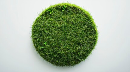 Poster - Circular patch of vibrant green grass on white background.