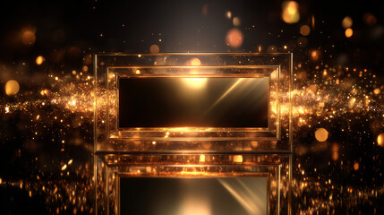 Poster - Vector illustration gold frame rectangular with flaire and shiny sparkles. Isolated on transparent background.