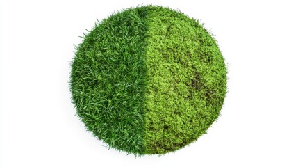Poster - Half grass, half moss circle on white background.