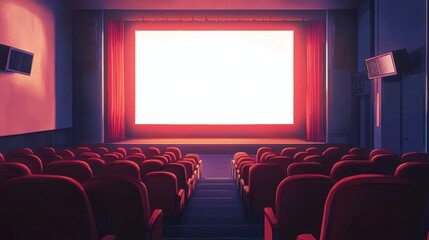 Poster - Empty movie theater with a blank screen and red seats.