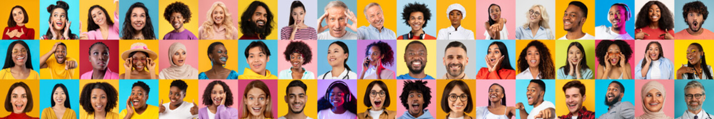 Poster - This vibrant collage showcases a variety of joyful expressions from individuals of different backgrounds. Each person highlights the beauty of diversity in today's society.