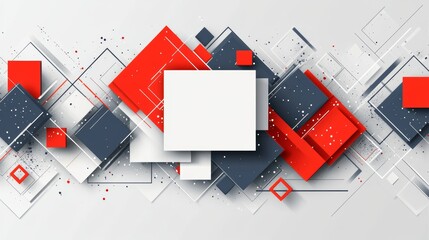 Poster - This abstract background features a geometric pattern of red and blue squares on a white base, embodying the concepts of creativity, innovation, technology, and progress in a clean and modern design