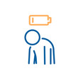 © Pedro - Mental fatigue icon. Vector thin line illustration with editable stroke showing burnout, exhaustion, energy depletion and chronic tiredness. Tired person with low battery