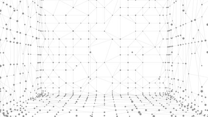 Poster - Abstract polygonal perspective space. Dots connected by lines. Abstract wave. Minimalist mesh.