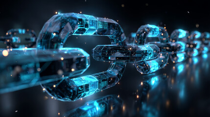 Poster - Blockchain technology in a futuristic polygonal style. Cryptocurrency development concept on blue background. Abstract vector illustration of a chain block