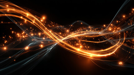 Poster - Neon glowing lines, speed laser light beams on black background 3d render. Abstract dynamic music sound waves, curved stripes with reflection, trail effect. Modern fashion wallpaper. 3D Illustration