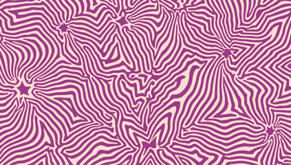 Aufkleber - Abstract vector illustration in modern psychedelic style: purple wavy lines form star-like shapes on a beige background. This trendy Y2K-inspired style is popular in current graphic design.
